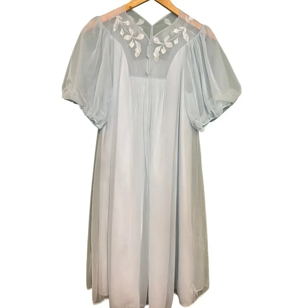 Vintage Formfit Rogers Baby Blue Sheer Chiffon Peignoir Robe
